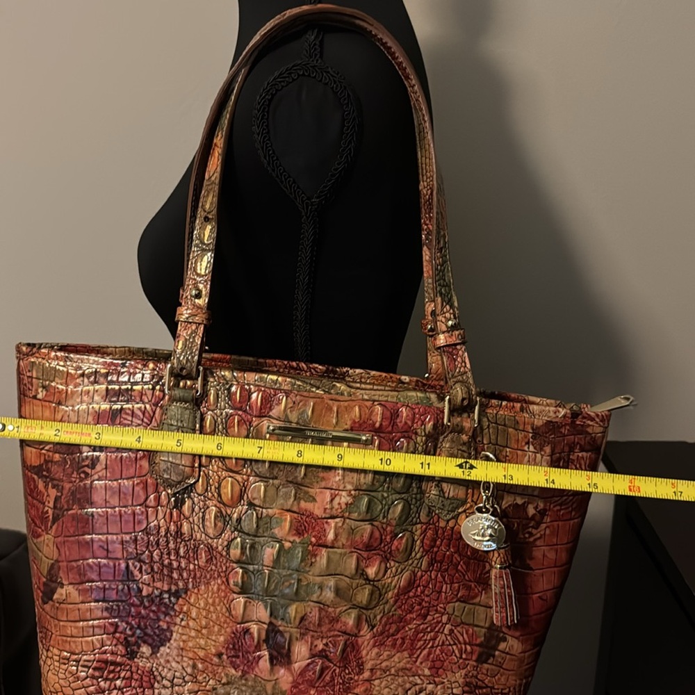 Brahmin Red and Green Shoulder Tote Bag with Textured Design - Picture 14 of 14